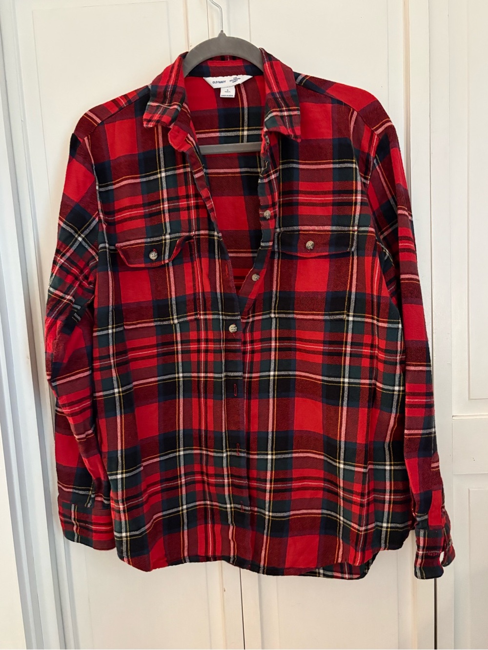 Old Navy Red and Black Plaid Button-Down Shirt